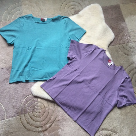 Silk blend tee shirts, teal + purple, XL set of 2 - Picture 2 of 6